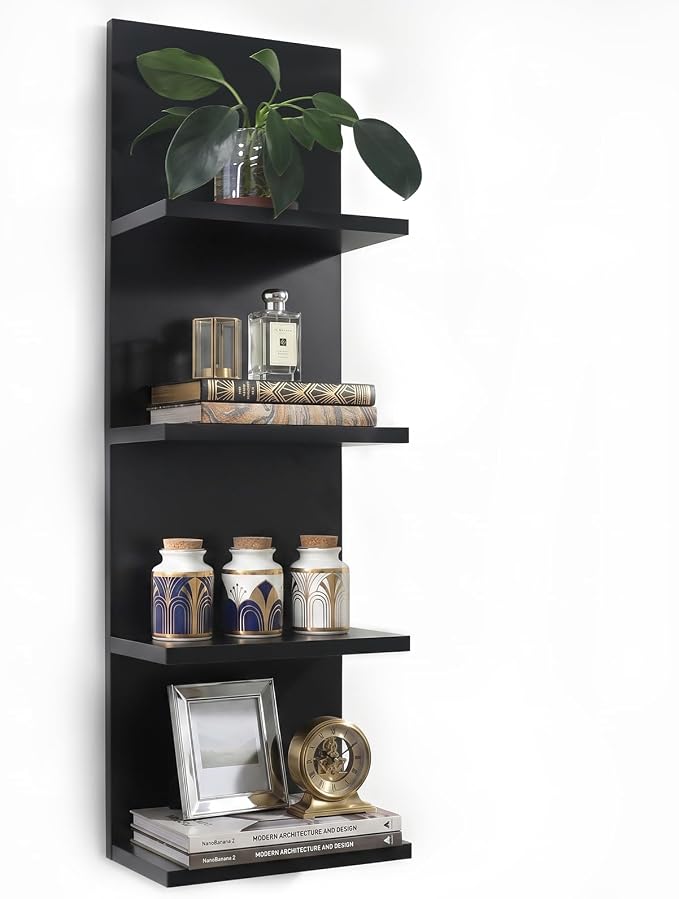 Wall Shelves 4 Tier, Simple Vertical Corner Shelf for Room, Kitchen Wall Decor, Makeup Perfume Organizer,Decorative Shelving Unit, Black