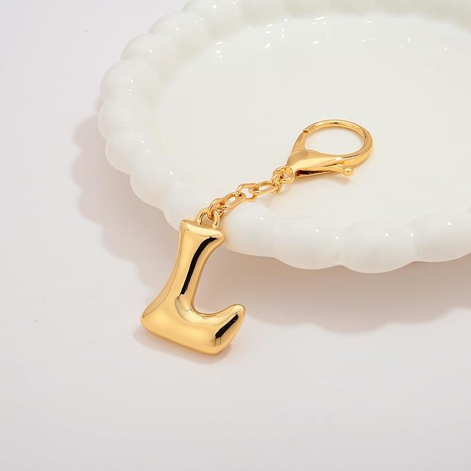 WOWORAMA Initial Letter Keychain for Women Chunky Gold Bubble Letter Bag Charm Purse Charm Personalized Keyrings Accessories
