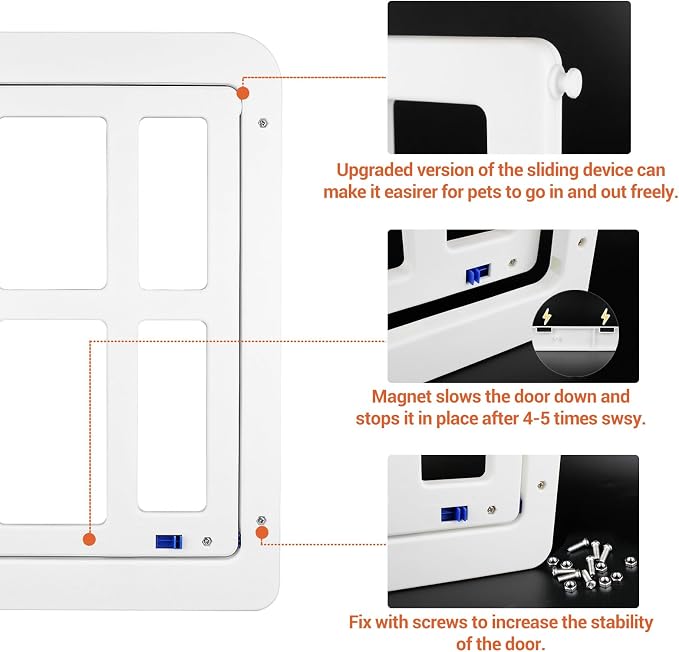 Large Dog Door for Screen Door - 11.2" x 14.4" Magnetic Flap Pet Door with Lockable Insert for Medium to Large Dogs, Ideal for Sliding Doors, White