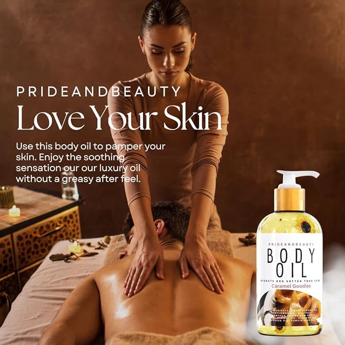 PrideandBeauty After Shower Oil. Skin Hydrating Oil. Body Oil Scented. Body Oils For Women Dry Skin. (Caramelized Pear)