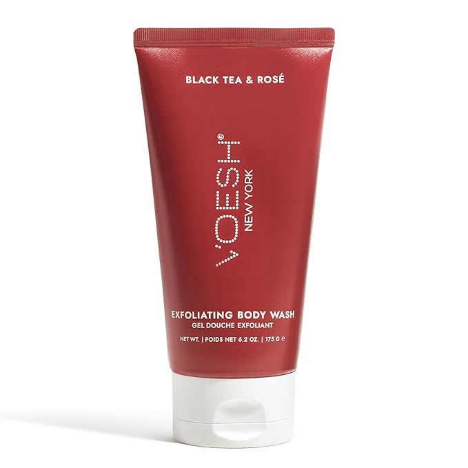 VOESH Sugar Scrub & Exfoliating Body Wash with Plant-Derived AHAs & Vegan Probiotics, K-Beauty Korean Skincare - Black Tea & Rosé