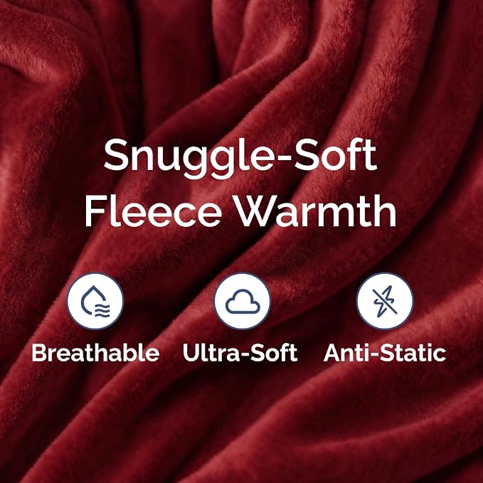 Fleece Blanket Twin Size - Ultra-Soft Flannel Fleece Blanket - Burgundy | Soft, Warm, Outdoor Picnic Blanket for Camping, Travel, Lightweight, Cozy, Anti-Static, Home Decor Gifts for Men & Women