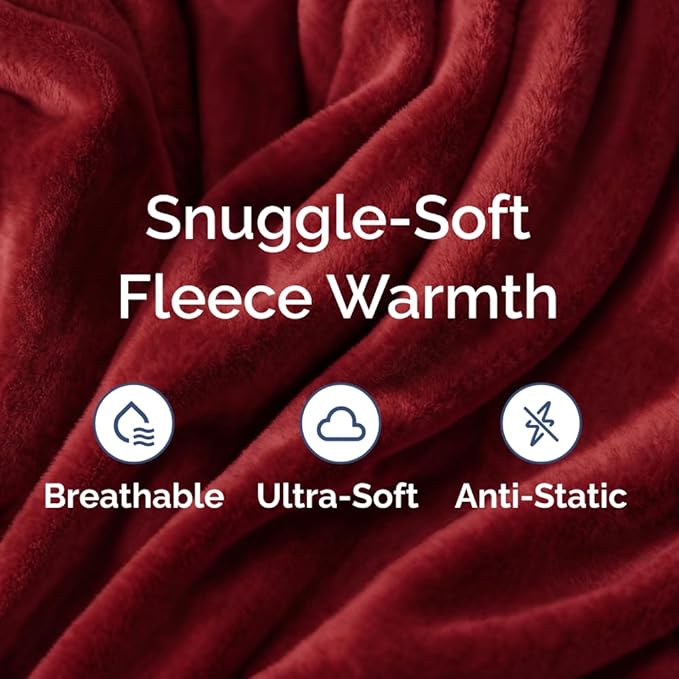 Ultra Soft Fleece Throw Blanket - College Dorm Room Essentials - Burgundy | Flannel Fleece, Thick, Warm & Breathable, All Season Cozy, Anti-Static, Microplush, Lightweight for Couch, Bed & Dorm Bedding