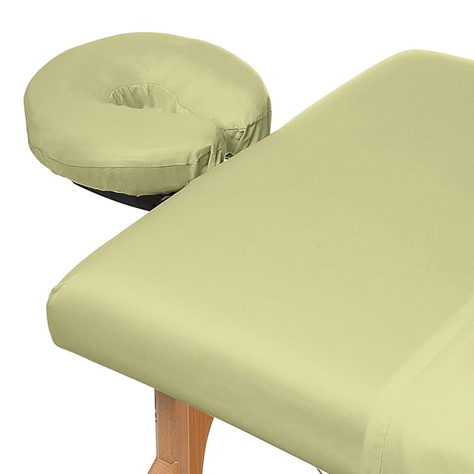 Saloniture 3-Piece Microfiber Massage Table Sheet Set - Premium Facial Bed Cover - Includes Flat and Fitted Sheets with Face Cradle Cover - Sage Green