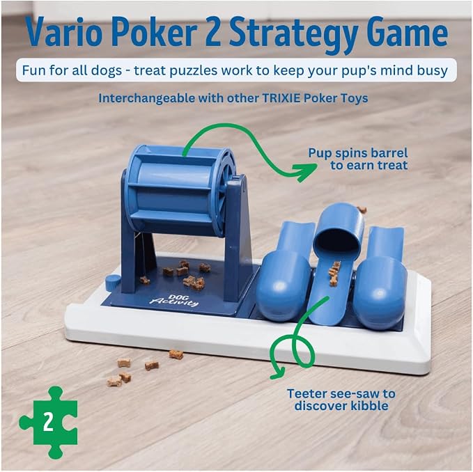 TRIXIE Vario Poker Box 2 Dog Activity Interactive Toy, Level 2 Food Puzzle Game, Brain Teasing Treat Dispenser, IQ and Mental Development Toy for Smart Dogs, Enrichment Toy for Boredom Busting