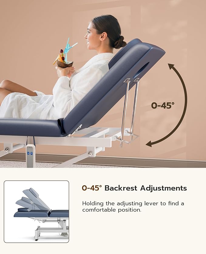 Icoget Electric Massage Table with Hand & Foot Controls, Adjustable Lift Facial Bed for Esthetician, Salon Waxing, Spa Treatments & Therapy Use, Blue