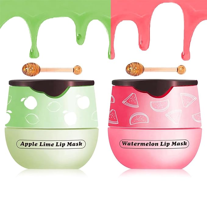 Qifylmaf 2 Packs Fruit Lip Balm, Moisturizing & Smoothing Lip, Hydrate Repair Prevent Dry Cracked Lip Sleeping Lip Mask, Effective Reduces Lip Lines Lip Care (Watermelon & Apple Lime)