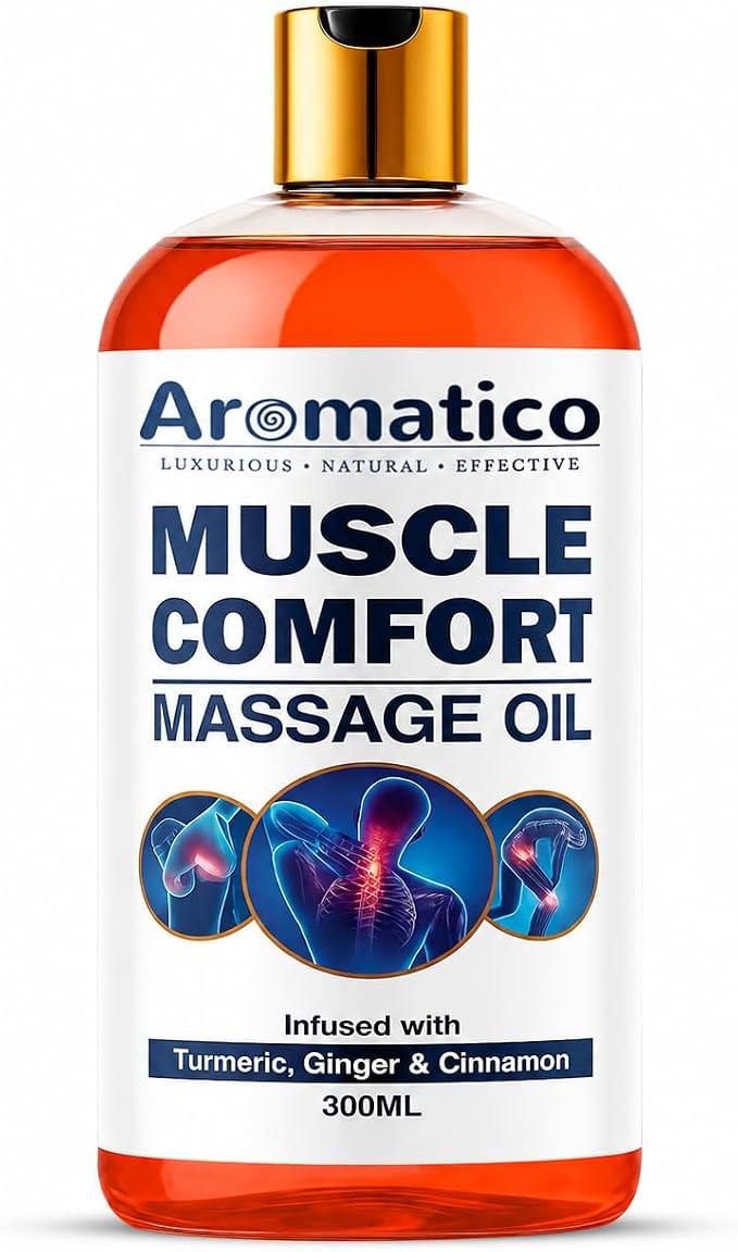 AROMATICO Muscle Comfort Deep Tissue Massage Oil - Herbal Massage Oil with Ginger, Turmeric & Clove for Joint Pain, Back Pain & Muscle Relaxing | 10 Fl Oz