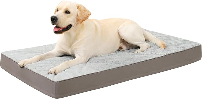 KSIIA Orthopedic Dog Bed, Waterproof, 41 x 27 Inch, Gray, Deluxe Plush, Removable Cover, Durable Zipper, Orthopedic Foam, 3-Inch Thick, For Dogs Up to 80lbs | Deluxe Plush Dog Crate Bed, Washable Pet Mat with Removable Cover, Durable Zipper, Orthopedic...