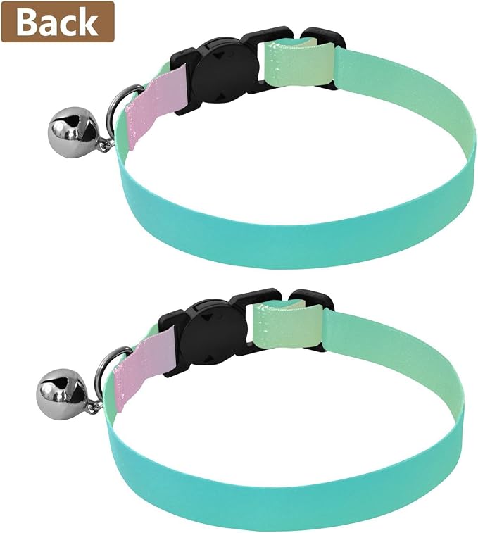 Soft Prismatic Rainbow Gradient Cat Bell Collar 2 Pack Kitten Collars Adjustable 10.6 to 17.1 Inches