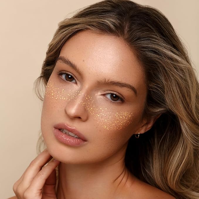 Face Glitter Freckles Gold Temporary Tattoos Stickers with Stars Spots on Face Freckle Tattoos Body Glitter for Women Girls Party Cosplay Country Concerts Singer Festival Rave Accessories Gold-10 pcs