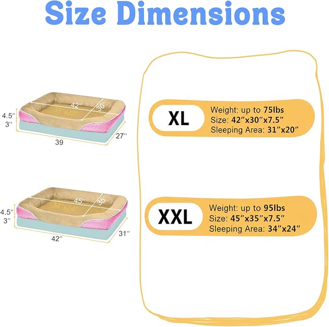 Waterproof Orthopedic XL Dog Bed for Large and Extra Large Dogs | Egg Crate Foam, 4-Sided Bolster Support, Waterproof Liner, Non-Slip Bottom, Machine Washable Cover, 42 x 30 Inch