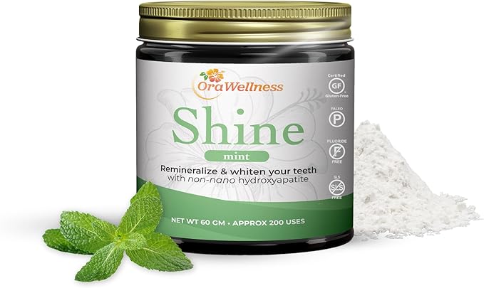 OraWellness Shine Remineralizing Tooth Powder with Hydroxyapatite, Made in The USA, Fluoride Free Tooth Repair, Natural Teeth Whitening Powder, Teeth Polish & Stain Remover, Mint