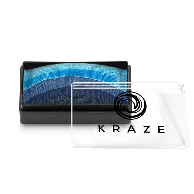 Kraze FX Dome Stroke - Bluebell by Linnea (25 gm), Professional 1-Stroke Split Cake, Hypoallergenic, Non-Toxic, Water Activated Face & Body Painting Makeup Supplies for Kids Safe Adults
