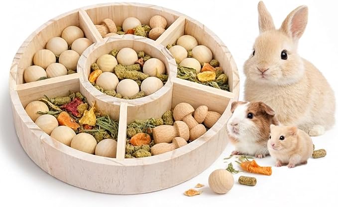 Bunny Foraging Toy, Natural Wood Rabbit Enrichment Toys for Boredom, Interactive Slow Feeder & Chew Toys for Rabbits, Hamsters, Chinchillas & Guinea Pigs