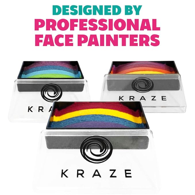 Kraze FX Dome Stroke - Girly Girl Rainbow (25 gm), Professional 1-Stroke Split Cake, Hypoallergenic, Non-Toxic, Water Activated Face & Body Painting Makeup Supplies for Sensitive Skin, Kids, Adults