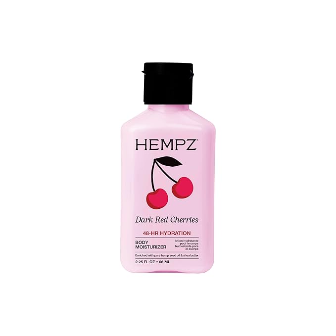 Hempz Mini Cherry Lotion, Ultra Hydrating Moisturizer for Body and Hands, Dark Red Cherries, travel friendly 2.25 oz.