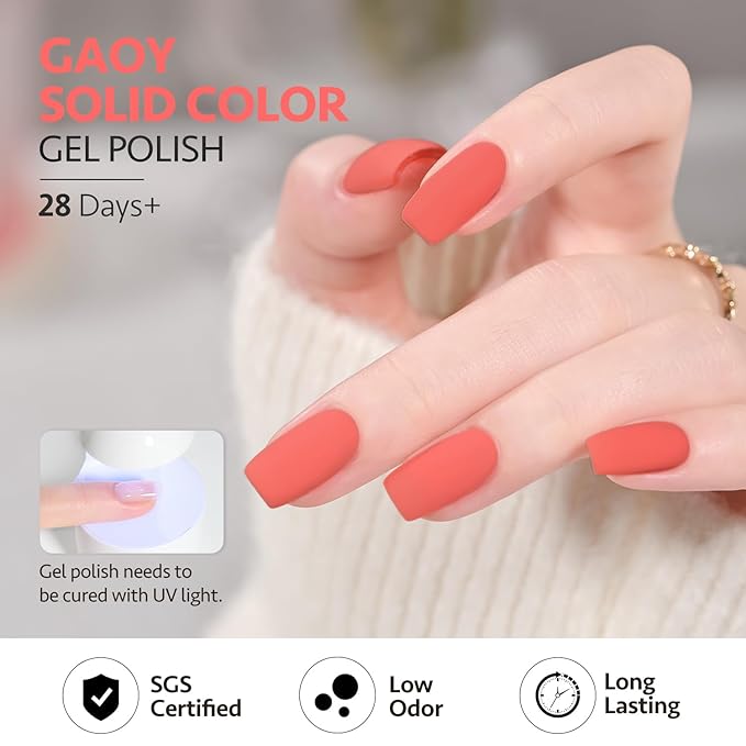 GAOY Orange Gel Nail Polish, 16ml Soak Off Gel Polish, UV Light Cure for Nail Art DIY Manicure at Home, 2446 Coral Orange