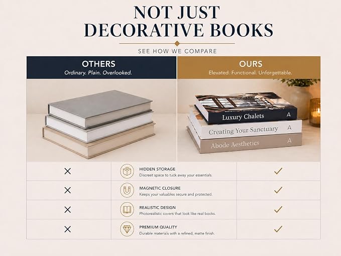 Array & Arrow Decorative Books for Home Decor, Set of 3 Faux Book Storage Boxes with Magnetic Closure, Hidden Storage for Remotes, Keepsakes, Coffee Table, Bookshelf, Living Room Decor
