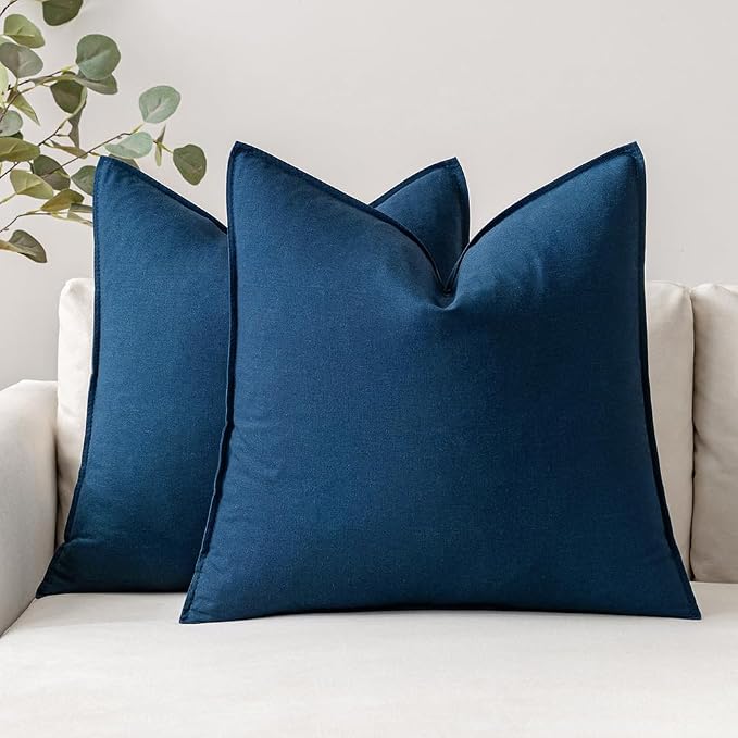 MIULEE Pack of 2 Decorative Linen Pillow Covers 20x20 Inch Navy | Boho Farmhouse Modern Accent Throw Pillows, Soft Neutral Cushion Covers, Home Decor for Sofa Couch Bed Living Room