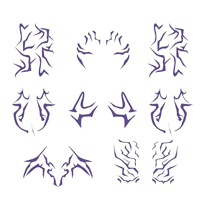 Rumi Tattoos Body Set–10 Purple Pieces per Pack (1 Face, 2 Chest, 2 Upper Arm, 2 Forearm, 1 Waist, 2 Thighs Symmetrical), Temporary Body Tattoos, Waterproof & Skin-Safe (Purple, 1 Pack)