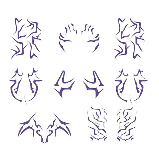 Rumi Tattoos Body Set–10 Purple Pieces per Pack (1 Face, 2 Chest, 2 Upper Arm, 2 Forearm, 1 Waist, 2 Thighs Symmetrical), Temporary Body Tattoos, Waterproof & Skin-Safe (Purple, 1 Pack)