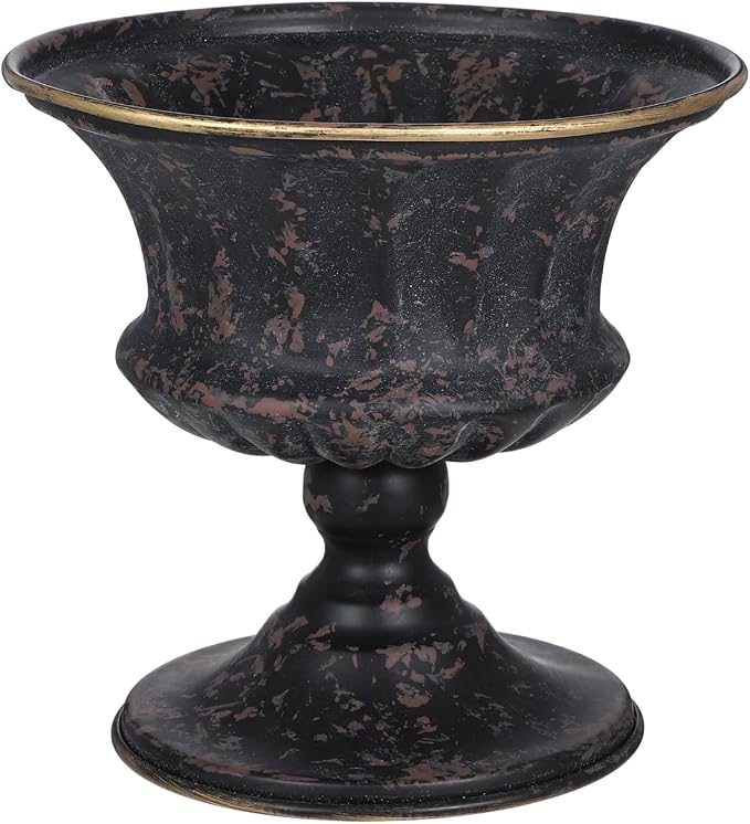 Vintage Metal Urn Planter, Small Roman Flower Pot Table Centerpiece Trumpet Vase Farmhouse Table Centerpiece Flower Bucket Decorative Trumpet Vase for Home Wedding Garden Indoor Outdoor (6 Inch)
