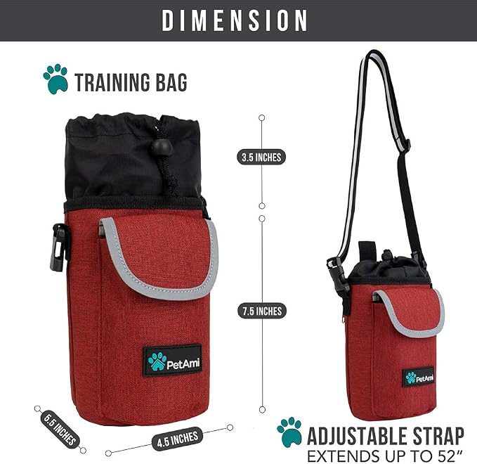 PetAmi Dog Treat Pouch, Large Hands-Free Training Bag, Red