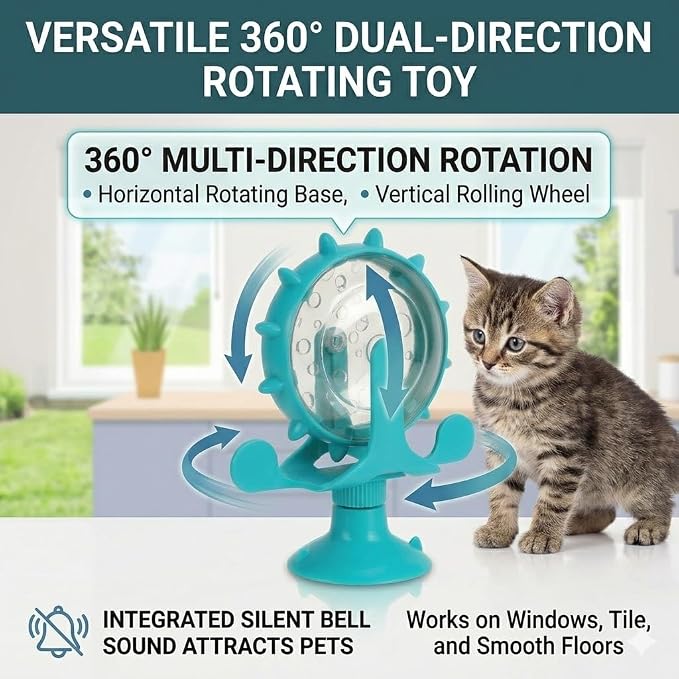 Ipetboom Cat Feeding Toy Rotating Windmill Treat Dispenser Pet Slow Food Toy with Leakage Hole Interactive for Cats and Puppies Vertical Spinning Food Wheel 5.11X1.57X6.69in