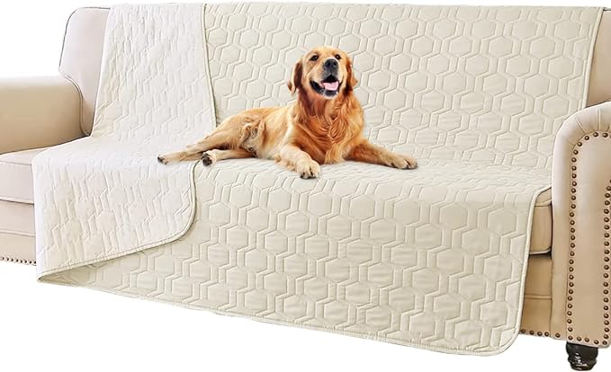 Tcksstex Waterproof and Anti-Slip Dog Bed Cover and Pet Blanket Sofa Pet Bed Mat ，car Incontinence Mattress Protectors Furniture Couch Cover for Most Cats Dogs, Pets（68x82- Ivory）