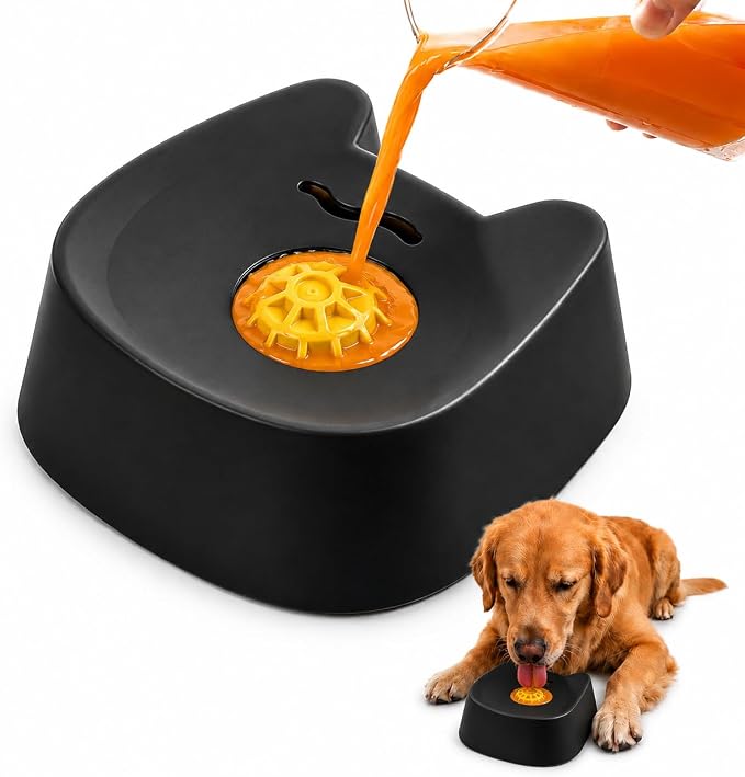 Slow Feeder Dog Bowl with Rolling Ball, Dog Lick Bowl for Yogurt & Peanut Butter, Liquid Treat Dispenser, Anti Choking Enrichment Toy for Small Medium Large Dogs