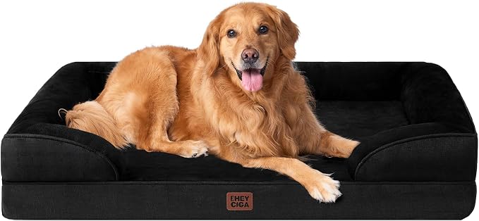 EHEYCIGA Orthopedic Extra Large Dog Bed, Waterproof Washable XL Pet Bed 44" | Non-Slip Bottom and Egg-Crate Memory Foam Big Dog Couch Bed with Washable Removable Cover, Black, 44Inch