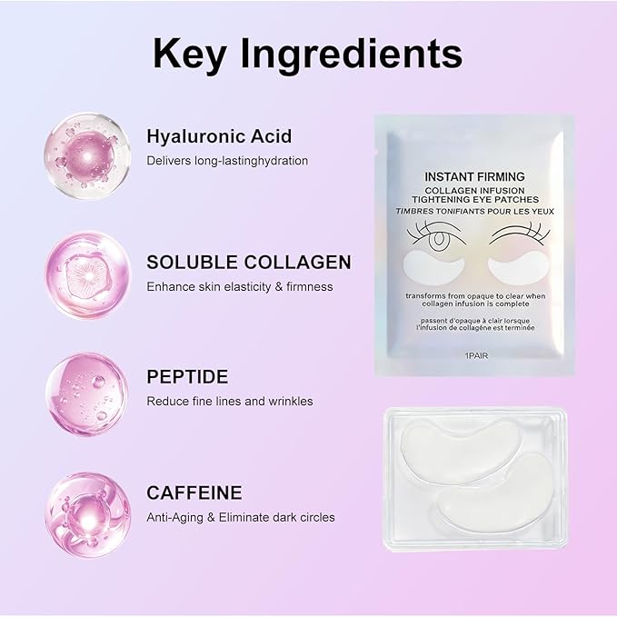 Instant Firm Under Eye Patches - Collagen Firming & Lifting Eye Masks | Reduce Puffiness, Dark Circles, Fine Lines & Wrinkles | with Hyaluronic Acid for Hydration & Firming, 8 Pair Pack1