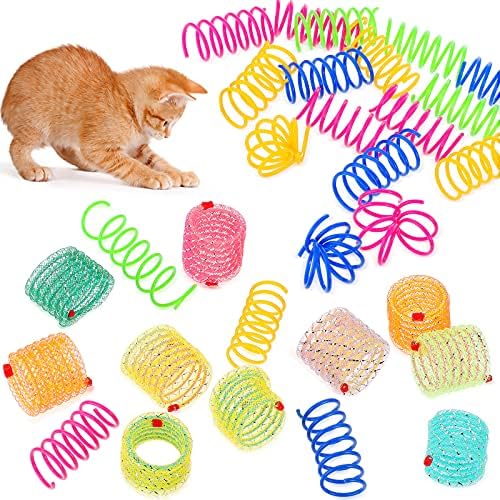 Sumind 30 Pcs Cat Spring Toys Kitten Spiral Springs for Indoor Interactive Cat Pet Toys Plastic Coil Spiral for Kitten Swatting Biting Hunting Bouncing Training Play, 2 Styles