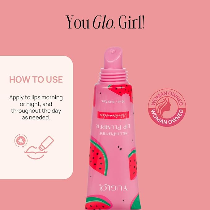 YUGLO Lip Plumping Gloss with Multi-Peptides | Watermelon Flavor | Hydrating & Nourishing Lip Gloss Treatment for Smooth, Youthful Lips | High-Shine Lip Plumper
