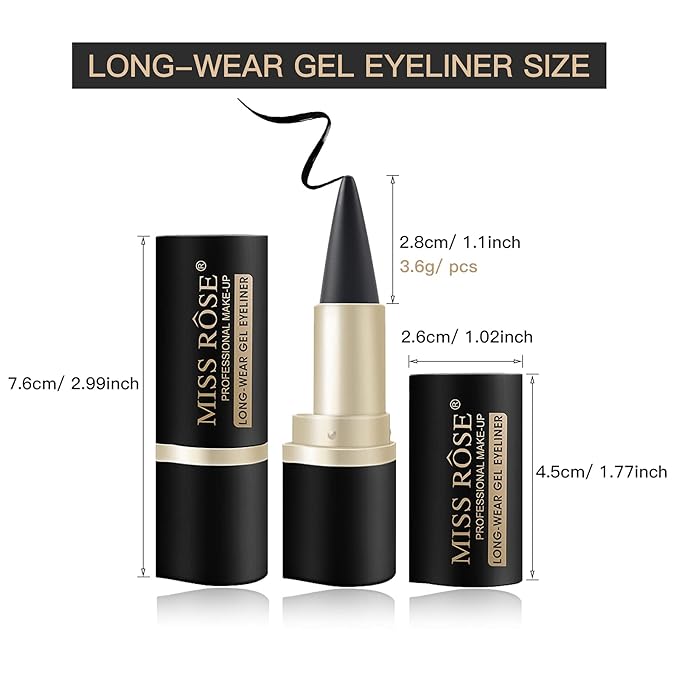 2 Pcs Black Gel Cream Eyeliner Set, Tool Smudge Proof and Waterproof Matte Quick Dry Black Eye-liner Pencil Tattoo Eyeliner Pen Stick Makeup for Women