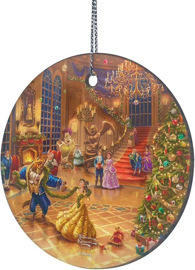 Disney – Beauty and The Beast – Christmas Celebration – 3.5” Starfire Prints Hanging Glass Print Accessory – Officially Licensed Collectible | Complimentary Velveteen Gift Bag SPCIR1302