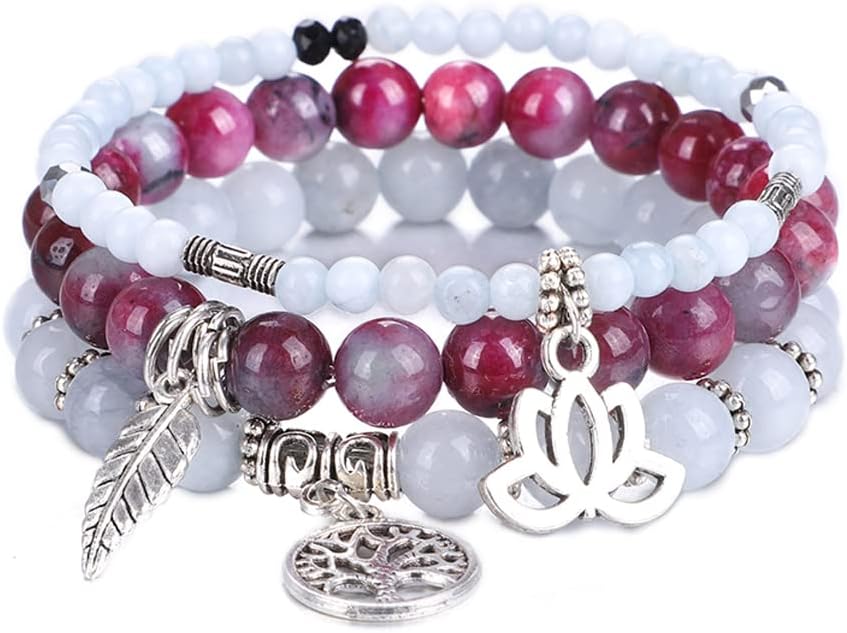 UEUC Tree of Life Yoga Healing Stone Bracelets,Multilayer Lotus Chakra Stone Reiki Bracelet Sets,Anxiety Crystal Natural Stone,for Women Stress Relief