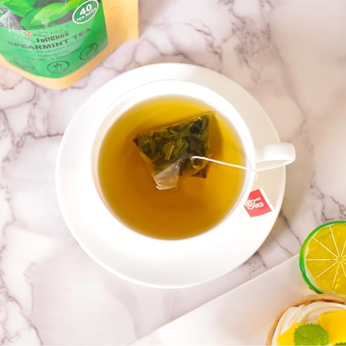 FullChea - Spearmint Tea Bags, 40 Teabags, 1.5g/bag - Premium Spearmint Leaves - Non-GMO - Caffeine-free - High in Antioxidant & Support Digestion (Pack of 2)