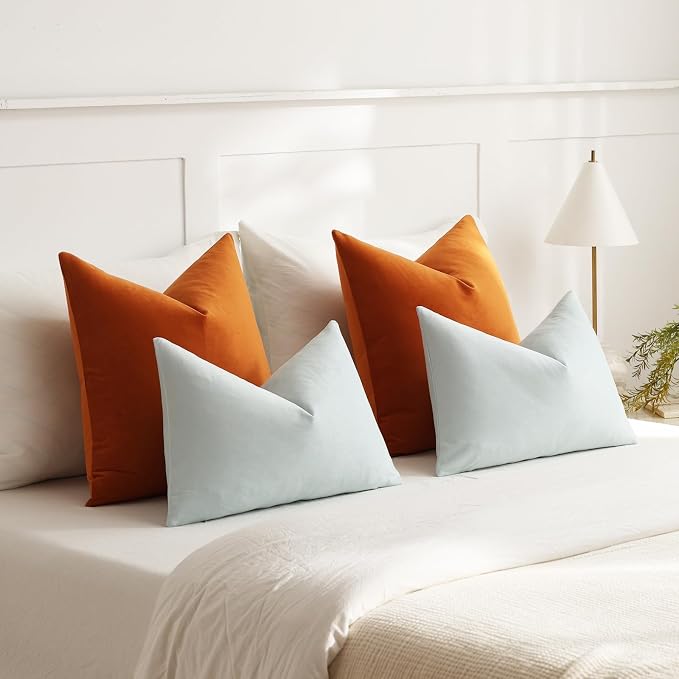 Lumbar Pillow Covers 12x20 Light-Blue: Pack of 2 Cozy Soft Velvet Rectangular Modern Luxury Decorative Throw Pillow Cases for Sofa Couch Living Room Bed Home Decor