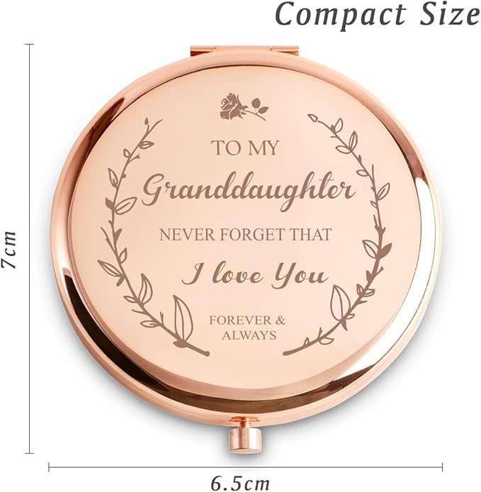 Granddaughter Gifts from Grandma Grandpa, Personalized Gift for Granddaughter, Custom Compact Mirror, Goodie Bag & Basket Stuffers for Valentines Day, Mothers Day, Graduation, Birthday, Wedding