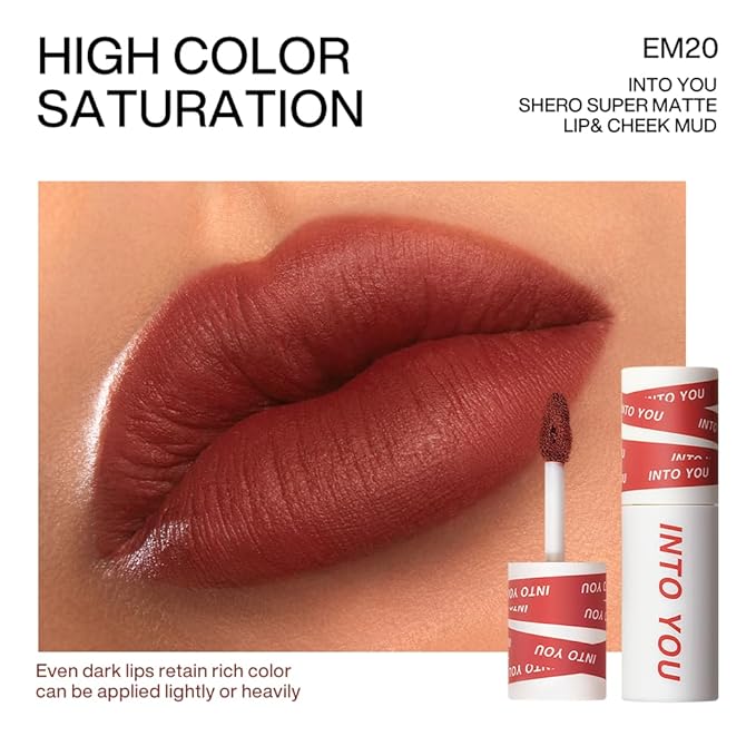 INTO YOU Matte Lipstick, Super Stay Lip Stain for Women, Waterproof, Long Lasting, High Impact Lipcolor with Lightweight Lip Mud Texture, Dual-use for Lips and Cheek, Red Lipstick (EM20)