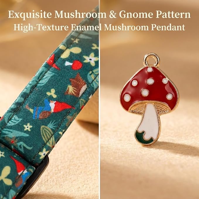 Fall Dog Collar, Mushroom Dog Collar for Medium Dogs, M