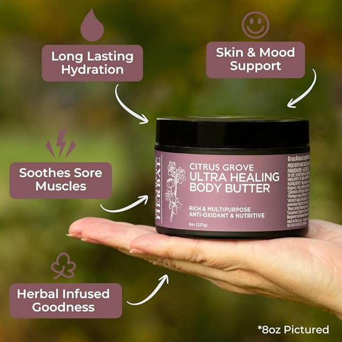 Ora's Amazing Herbal Natural Skin Care Gift Set, Intensive Moisturizers Intensive Dry Skin Care, All Purpose Herbal Salve 4 oz, Citrus Grove Ultra Healing Body Butter, 2 oz