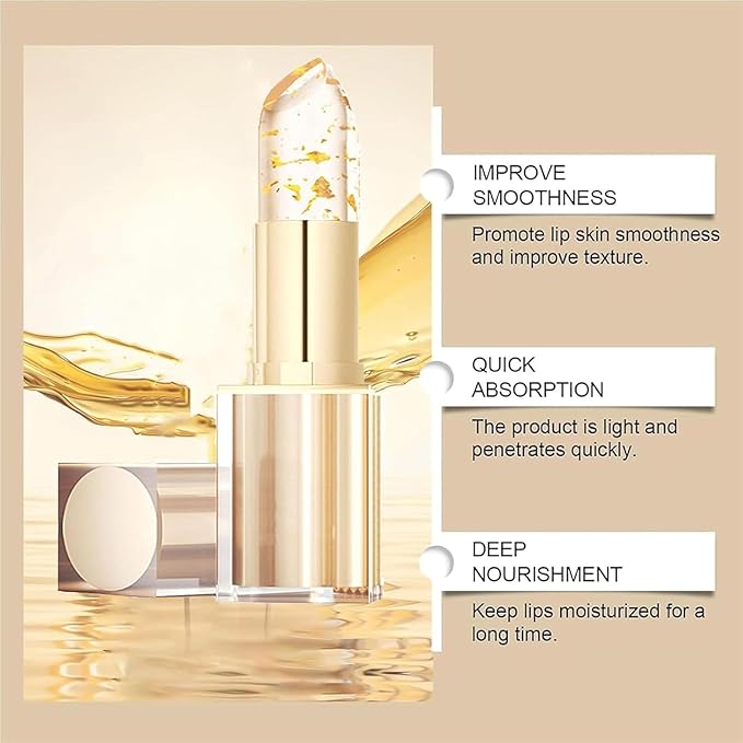 Color Changing Lipstick, Gold Crystal pH Color-Changing Lipstick – 24HR Transferproof & Moisturizing Lip Gloss,Long Lasting Moisturizing Tinted Lip Balm,Thanksgiving and Christmas gifts (golden, 2pcs)