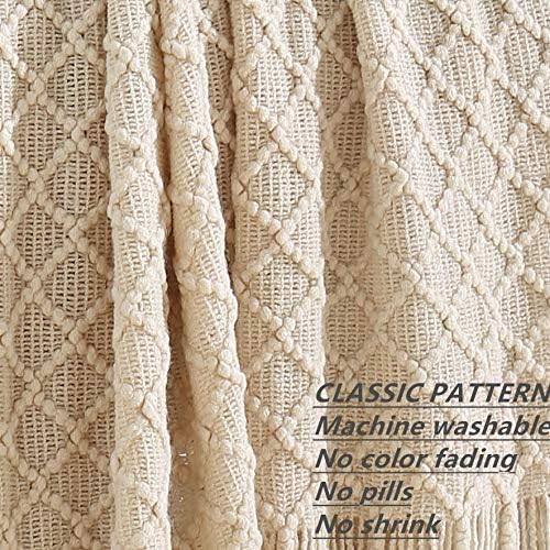 CREVENT Home Decor Rustic Couch Sofa Chair Bed Throw Blanket, Soft Warm Cozy Light Weight for Travelling in Spring Summer (50''X60'' Beige/Ivory)