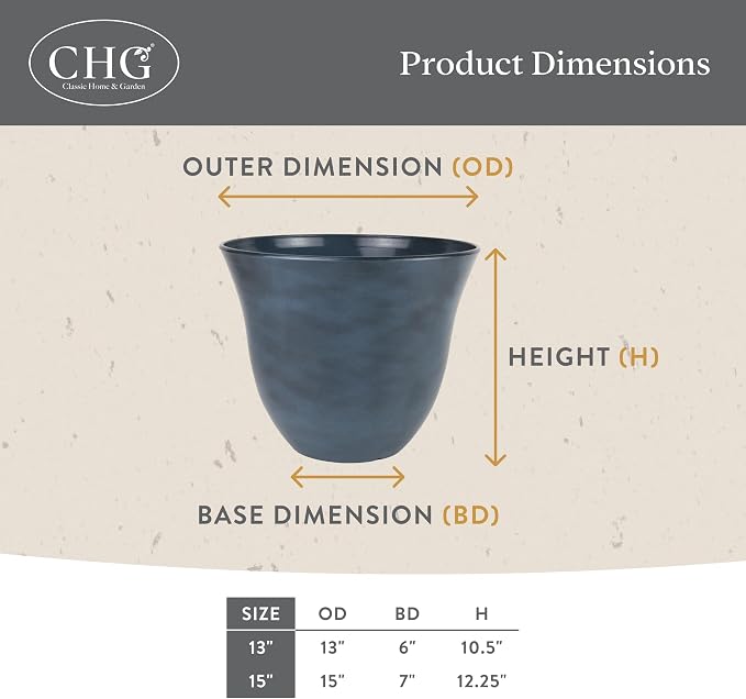 13" Honeysuckle Planter in Blue Jean | Hand-Painted Finish Plant Pots, Lightweight Indoor Outdoor Planter, UV-Resistant, Great for Patio, Home & Garden Decor Accent