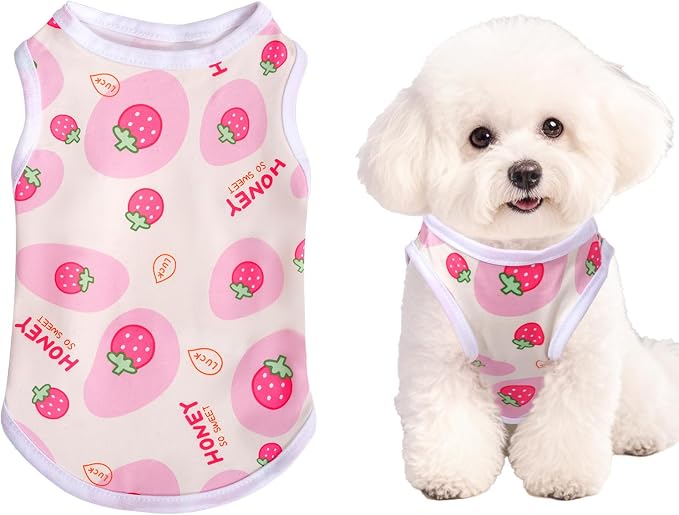 Pistha Dog Shirts Pet T-Shirt for Small Medium Dogs Cats(Strawberry1,S) | Cute Summer Dog Clothes Breathable Cool Soft Printed Puppy Shirt Sleeveless Vests for Pets Holiday