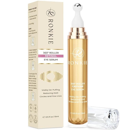 RONKIE Eye Cream for Dark Circles: Under Eye Cream with Caffeine Retinol - Reduces Under Eye Bags and Fine Lines Pink