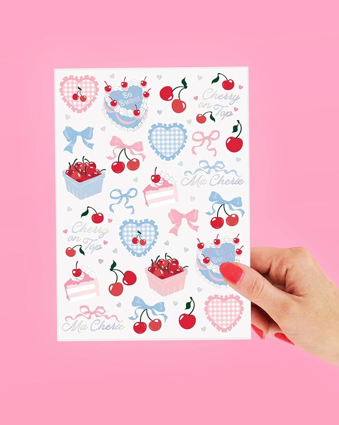 xo, Fetti Cherry Temporary Tattoos - 50 Iridescent Foil Pcs | Ma Cherie Baby Shower, Cherry on Top Bachelorette Decorations, Birthday Decor, Kids Picnic Tablescape
